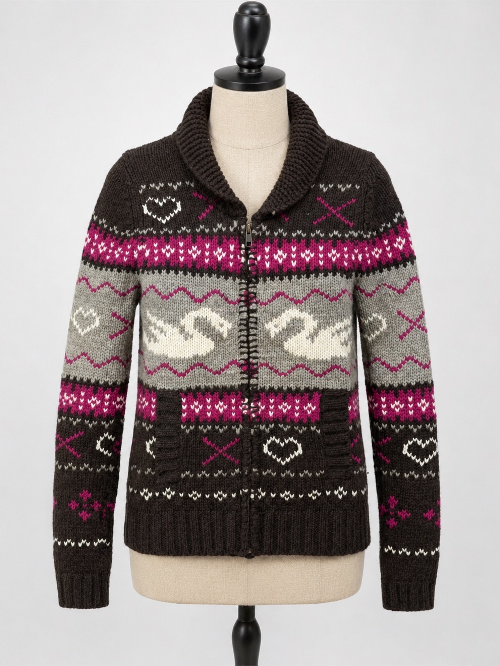 Talula Aritzia 100% Lambswool Swan Fair Isle Zip Cardigan XXS